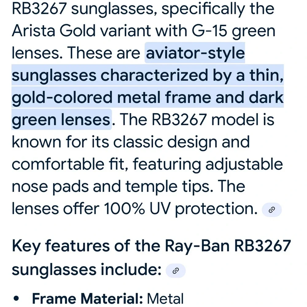 Ray-Ban Gold Metal Aviator Sunglasses with Dark Green Lenses